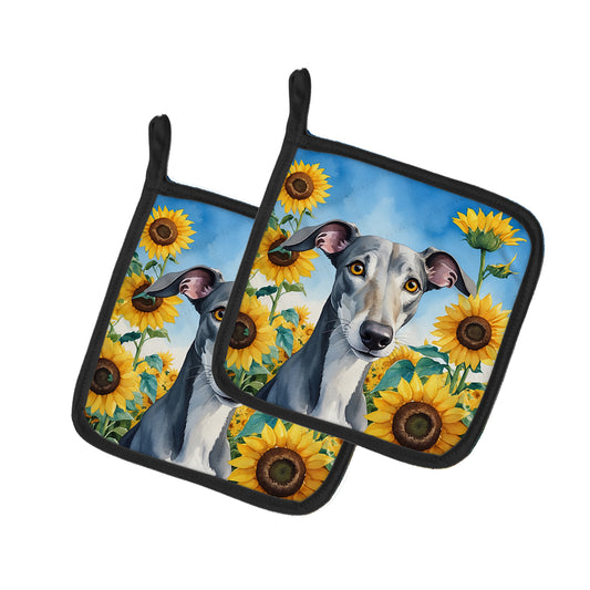 Buy this Greyhound in Sunflowers Pair of Pot Holders