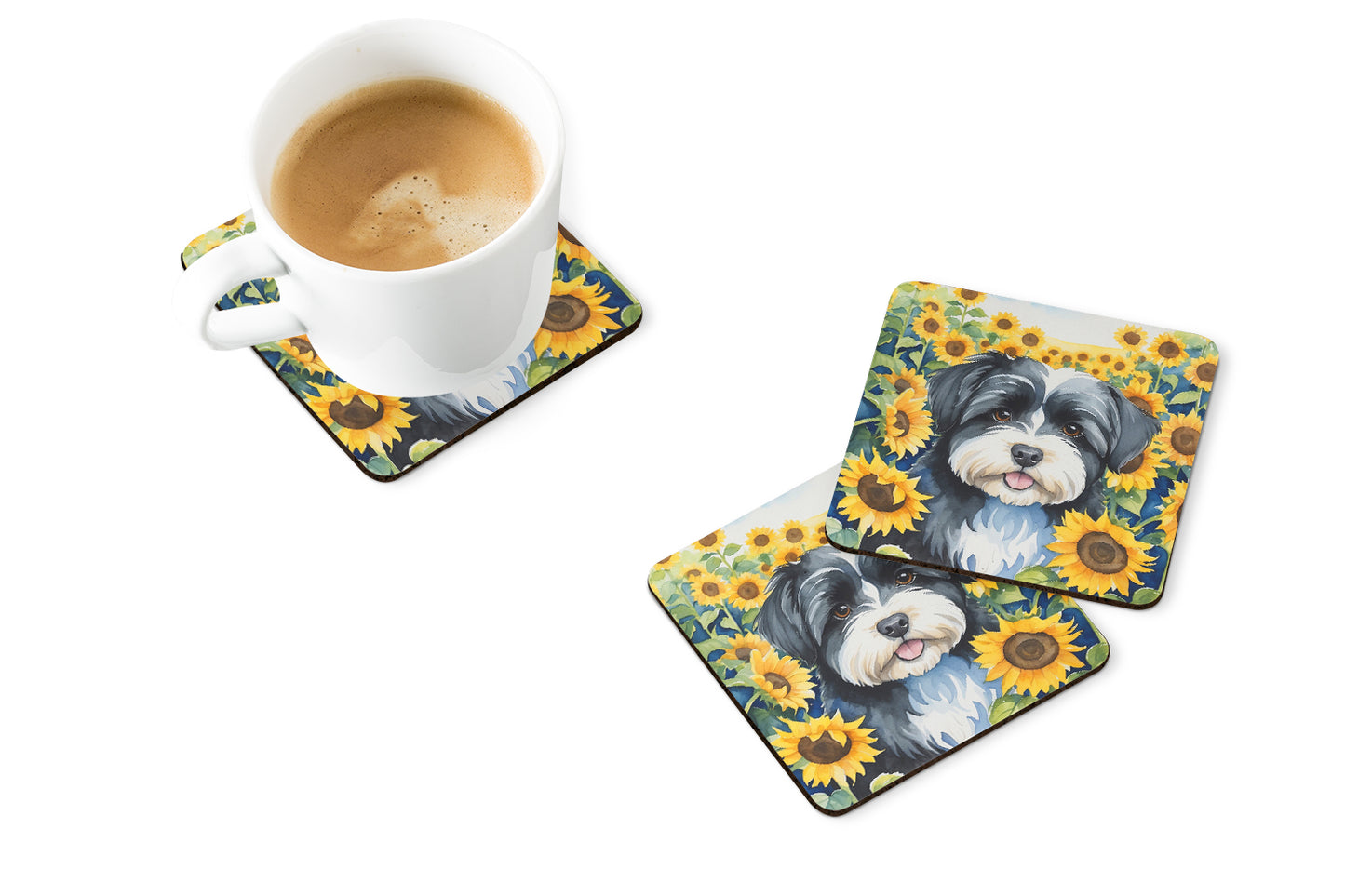 Havanese in Sunflowers Foam Coasters