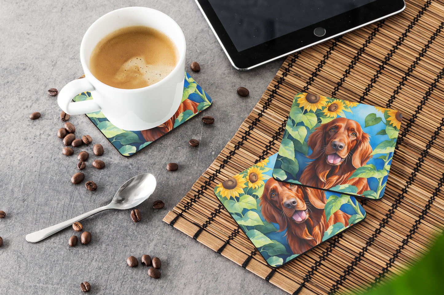 Irish Setter in Sunflowers Foam Coasters