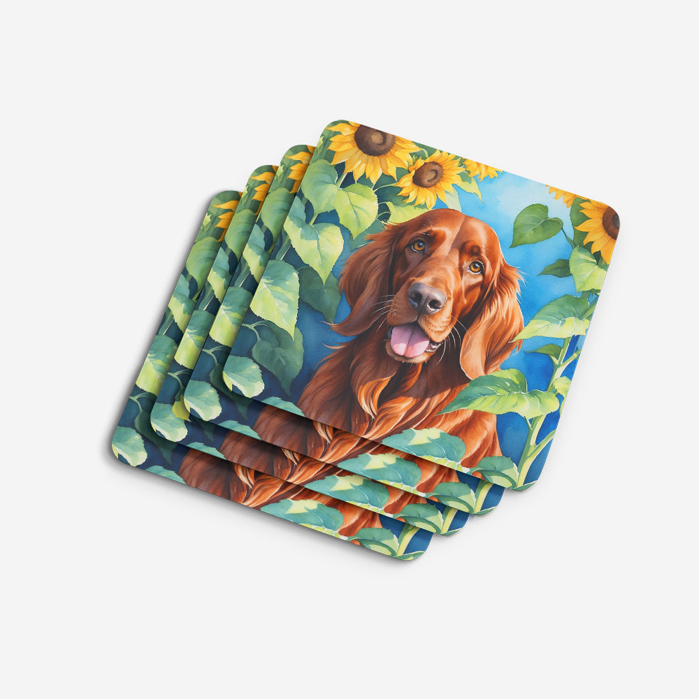Irish Setter in Sunflowers Foam Coasters