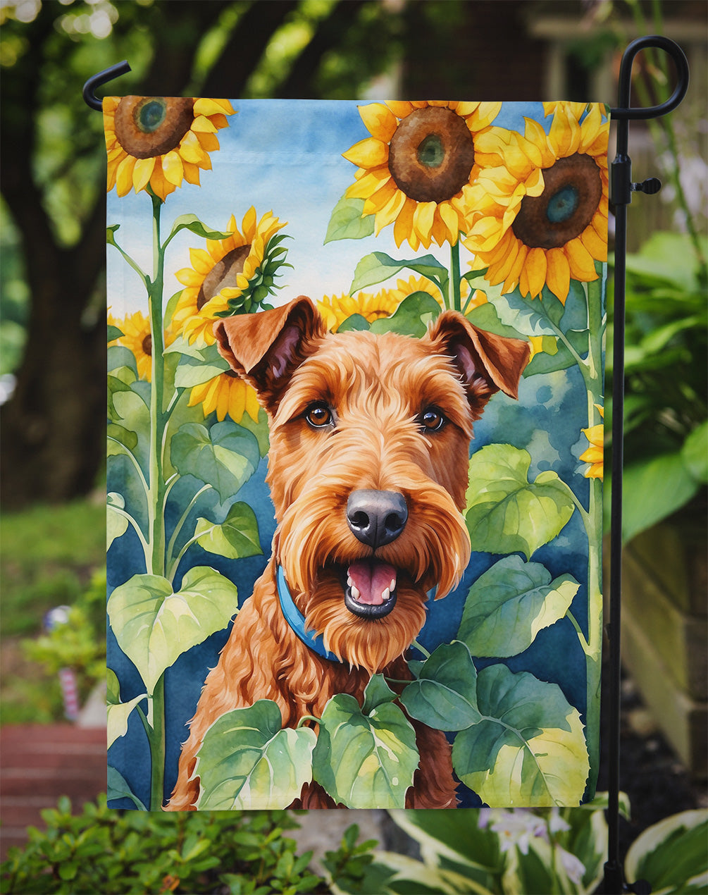 Irish Terrier in Sunflowers Garden Flag