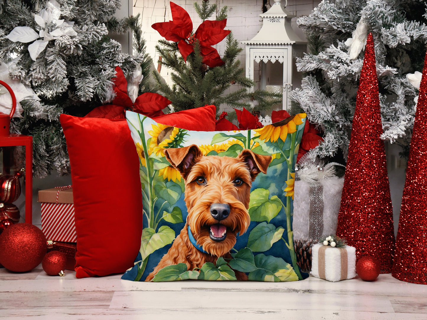 Irish Terrier in Sunflowers Throw Pillow