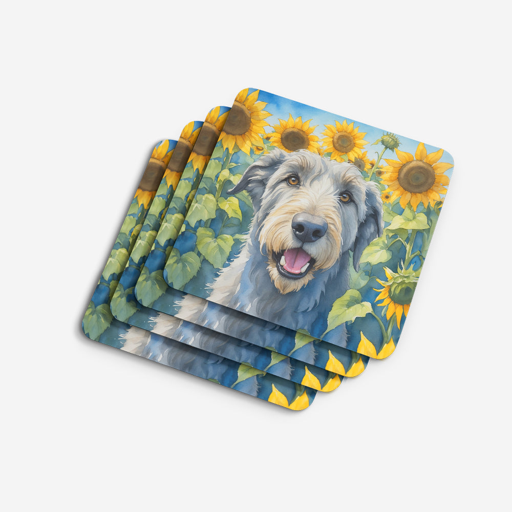 Irish Wolfhound in Sunflowers Foam Coasters