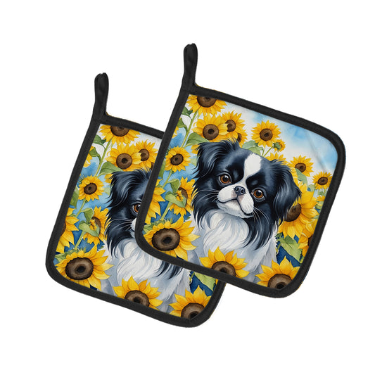 Buy this Japanese Chin in Sunflowers Pair of Pot Holders