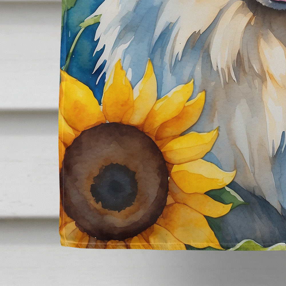 Keeshond in Sunflowers House Flag
