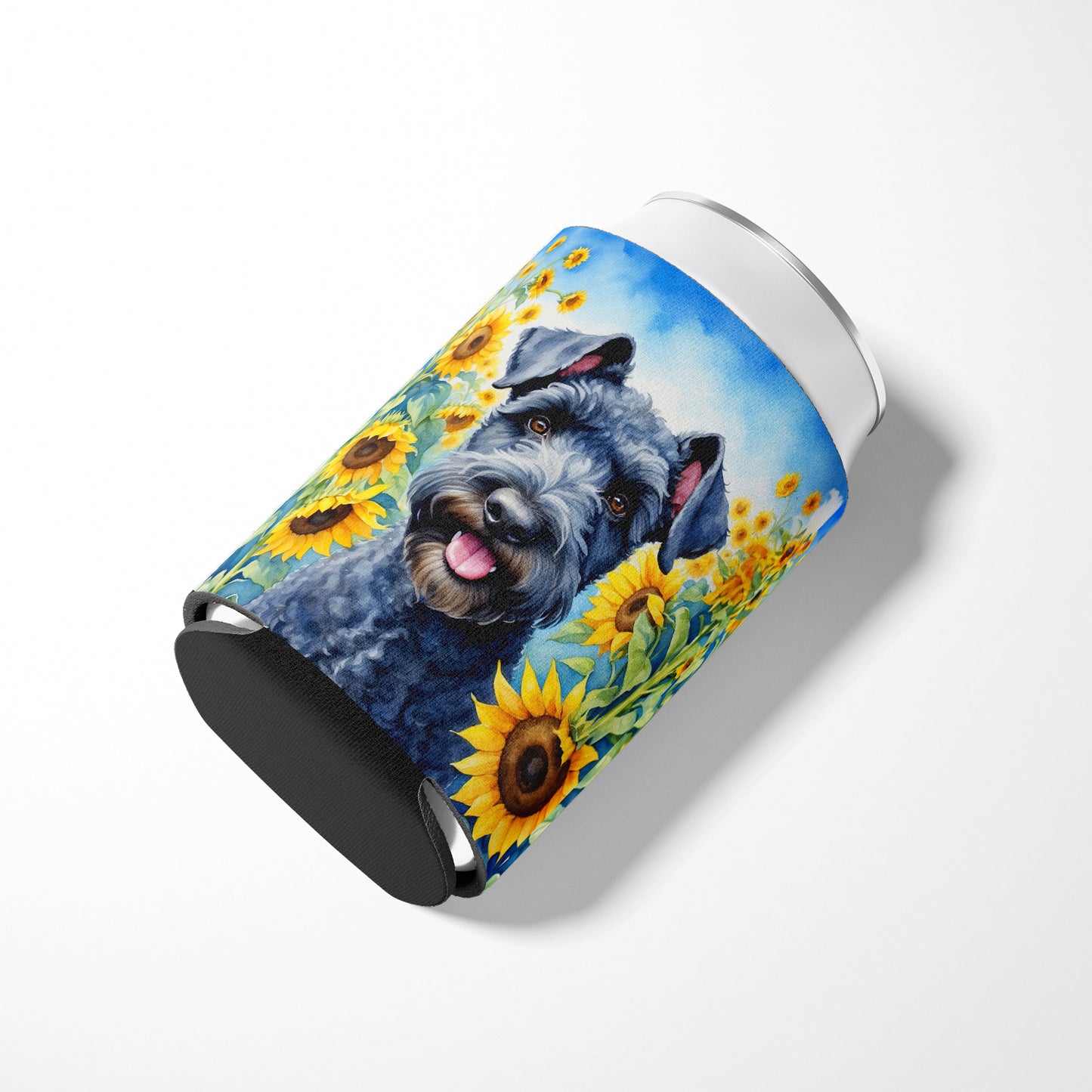 Kerry Blue Terrier in Sunflowers Can or Bottle Hugger