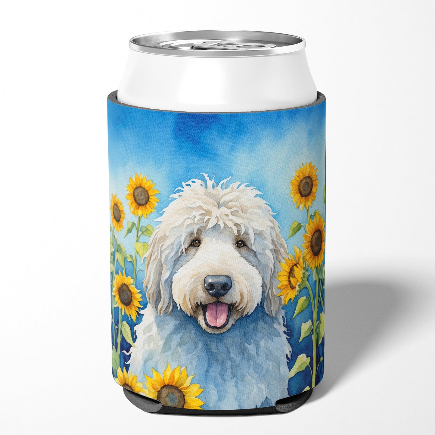 Komondor in Sunflowers Can or Bottle Hugger