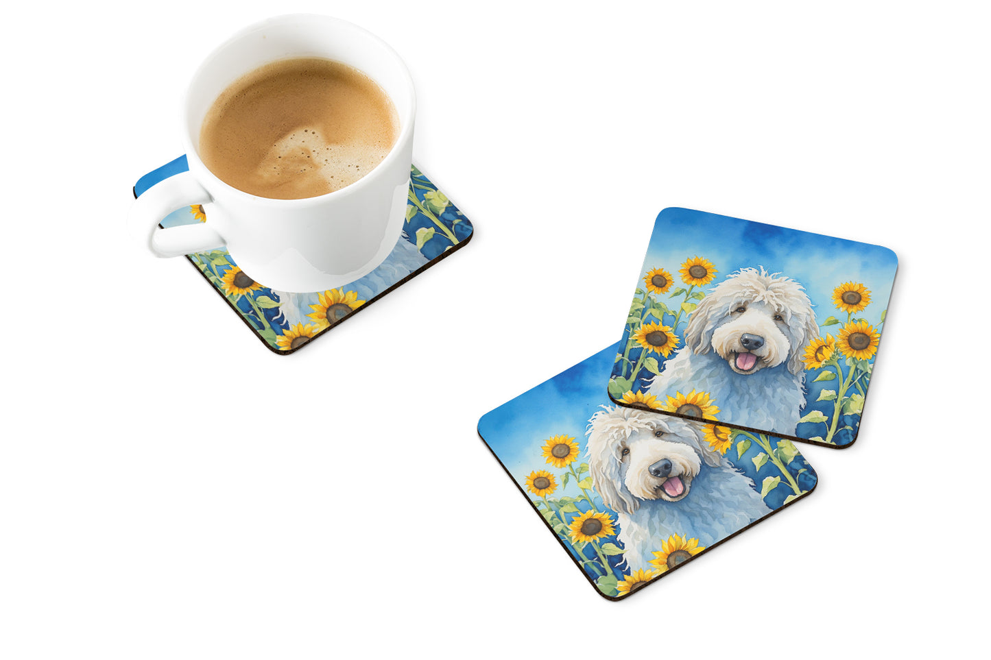 Komondor in Sunflowers Foam Coasters