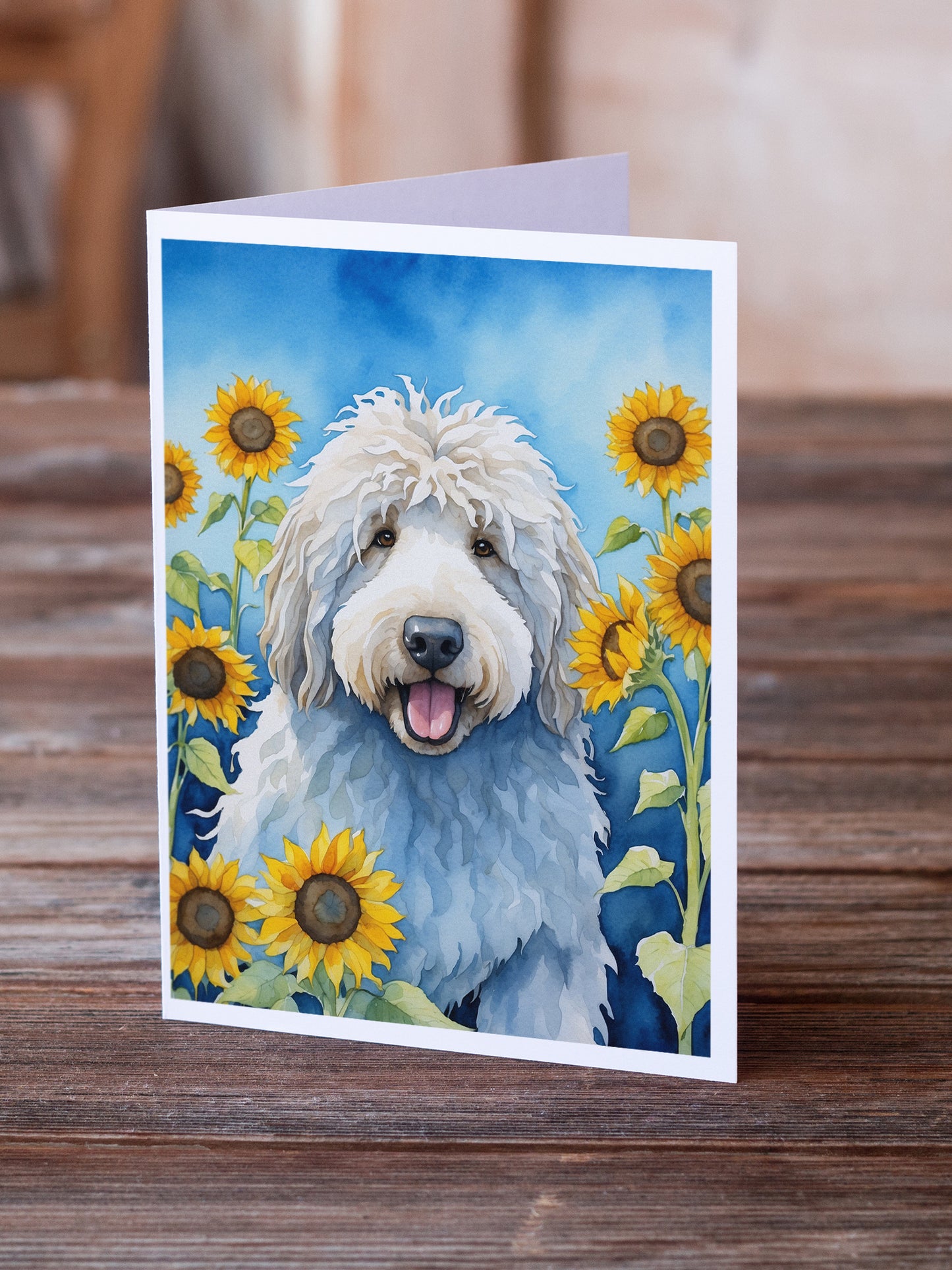 Komondor in Sunflowers Greeting Cards Pack of 8