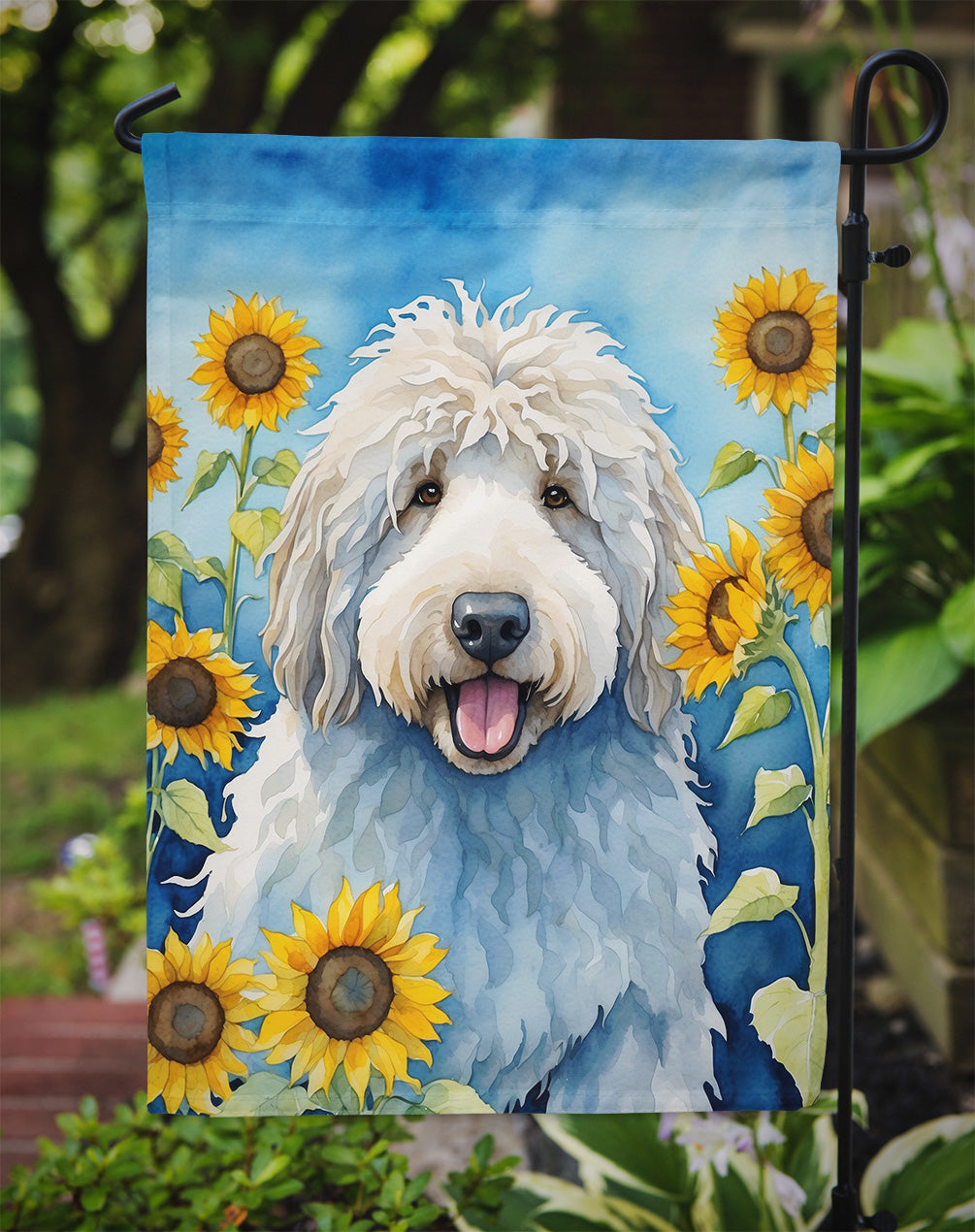 Komondor in Sunflowers Garden Flag