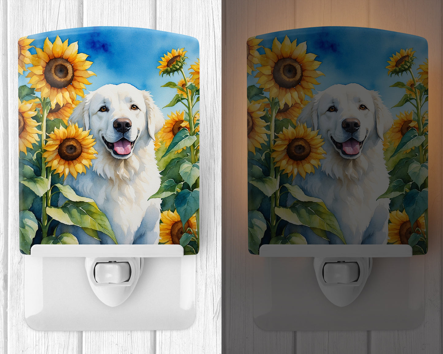 Kuvasz in Sunflowers Ceramic Night Light