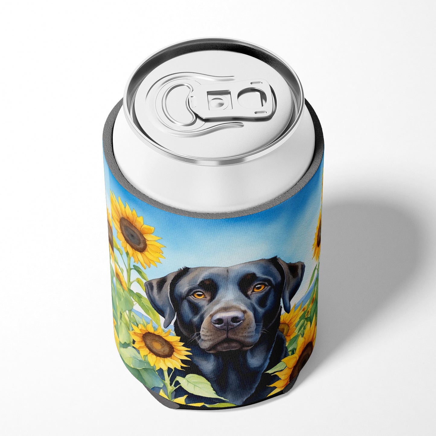 Labrador Retriever in Sunflowers Can or Bottle Hugger