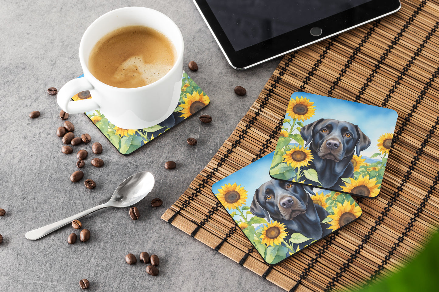Labrador Retriever in Sunflowers Foam Coasters