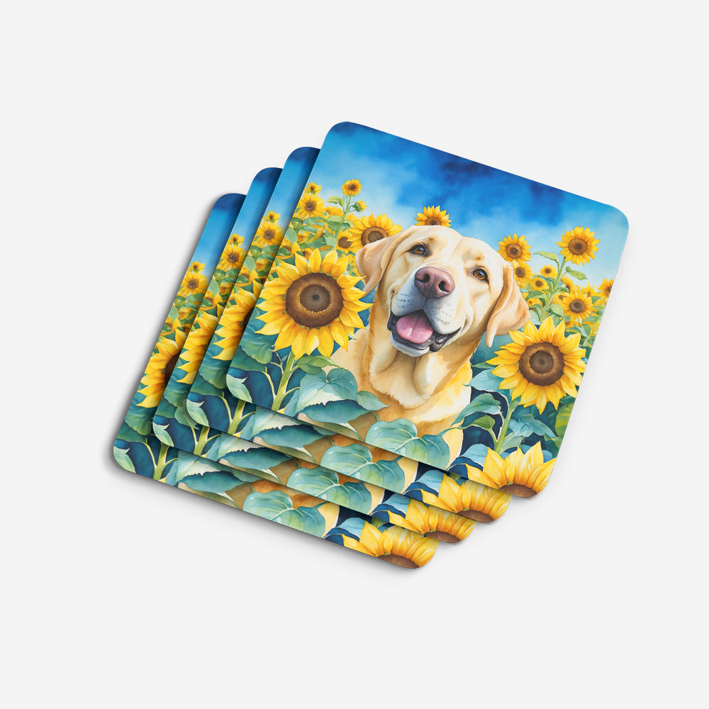 Labrador Retriever in Sunflowers Foam Coasters