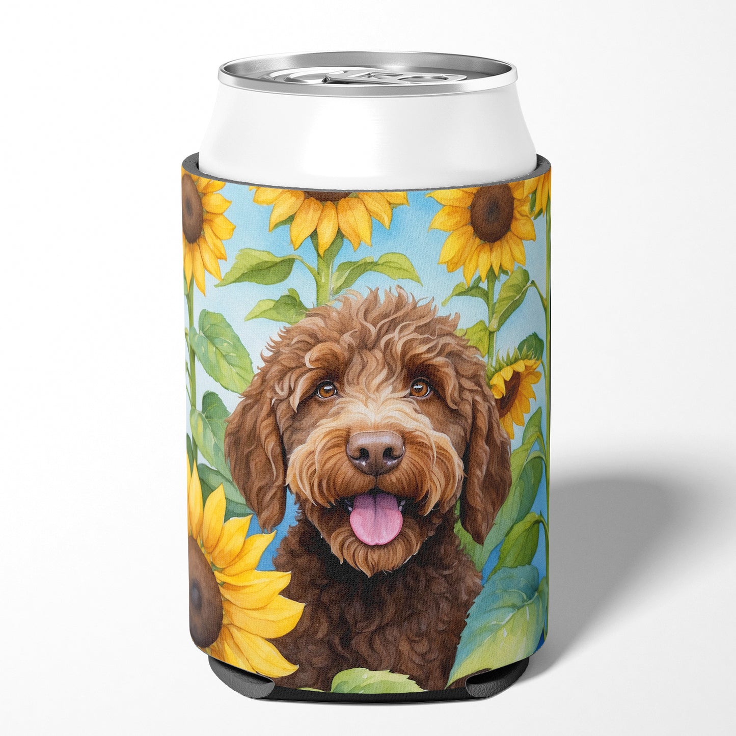 Labradoodle in Sunflowers Can or Bottle Hugger