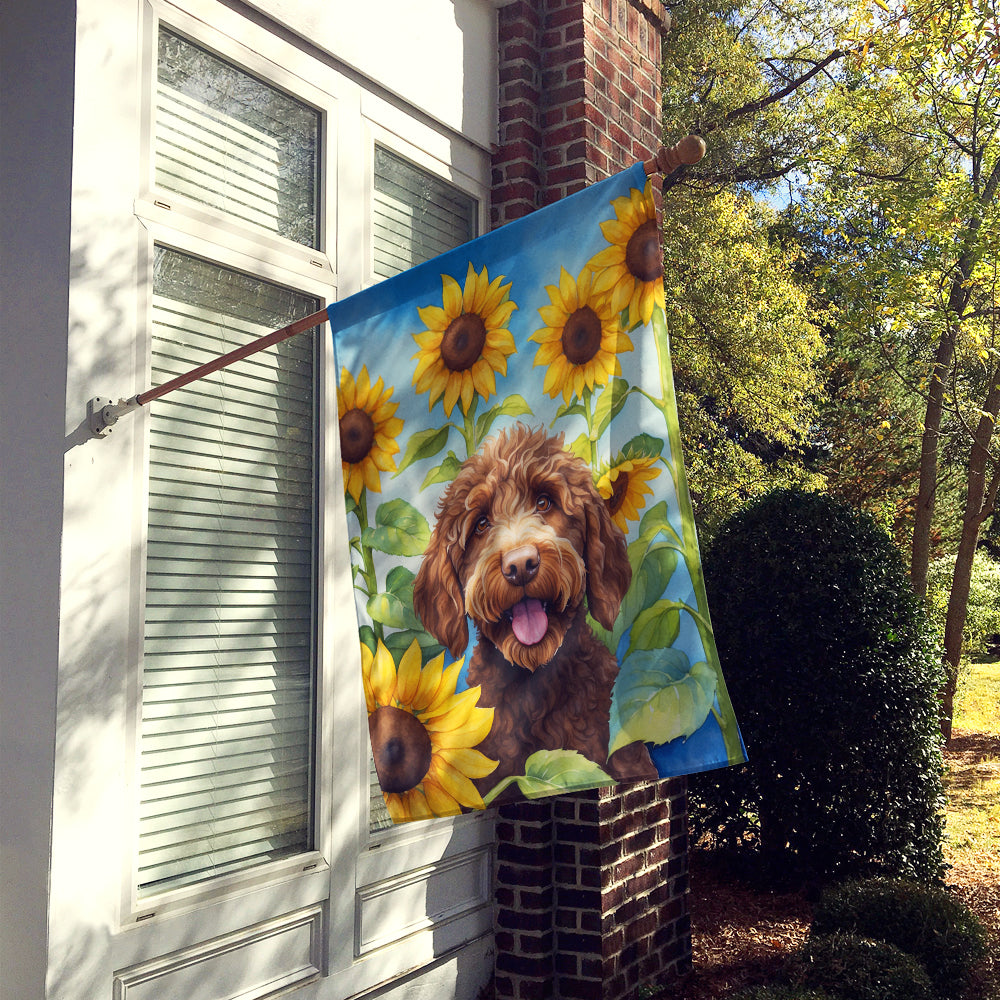 Labradoodle in Sunflowers House Flag
