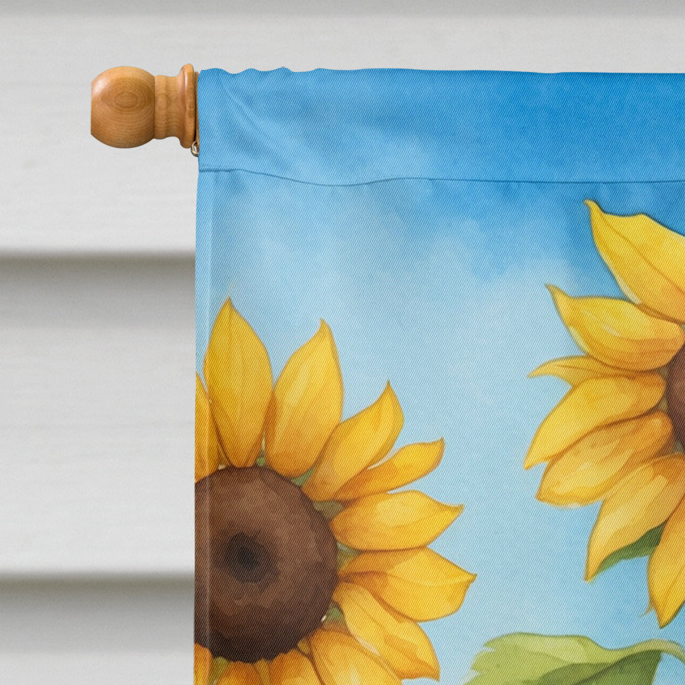 Labradoodle in Sunflowers House Flag