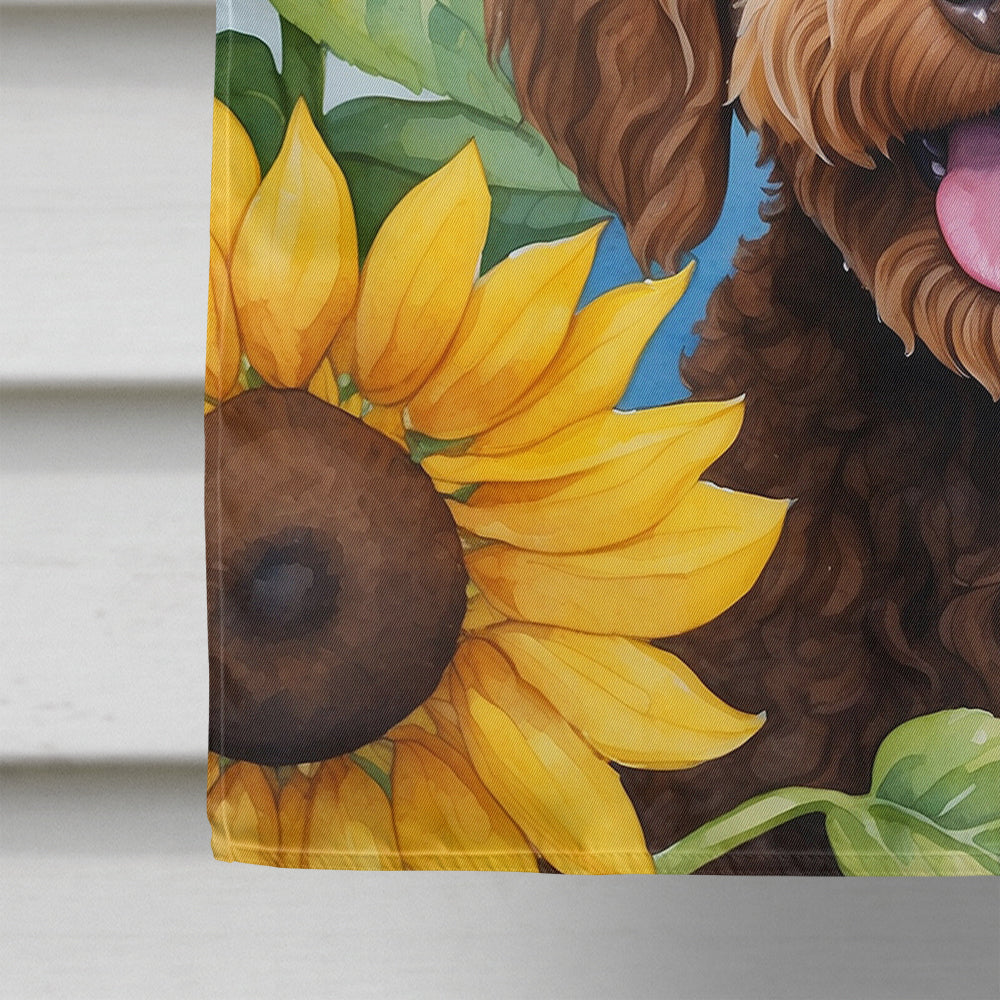 Labradoodle in Sunflowers House Flag