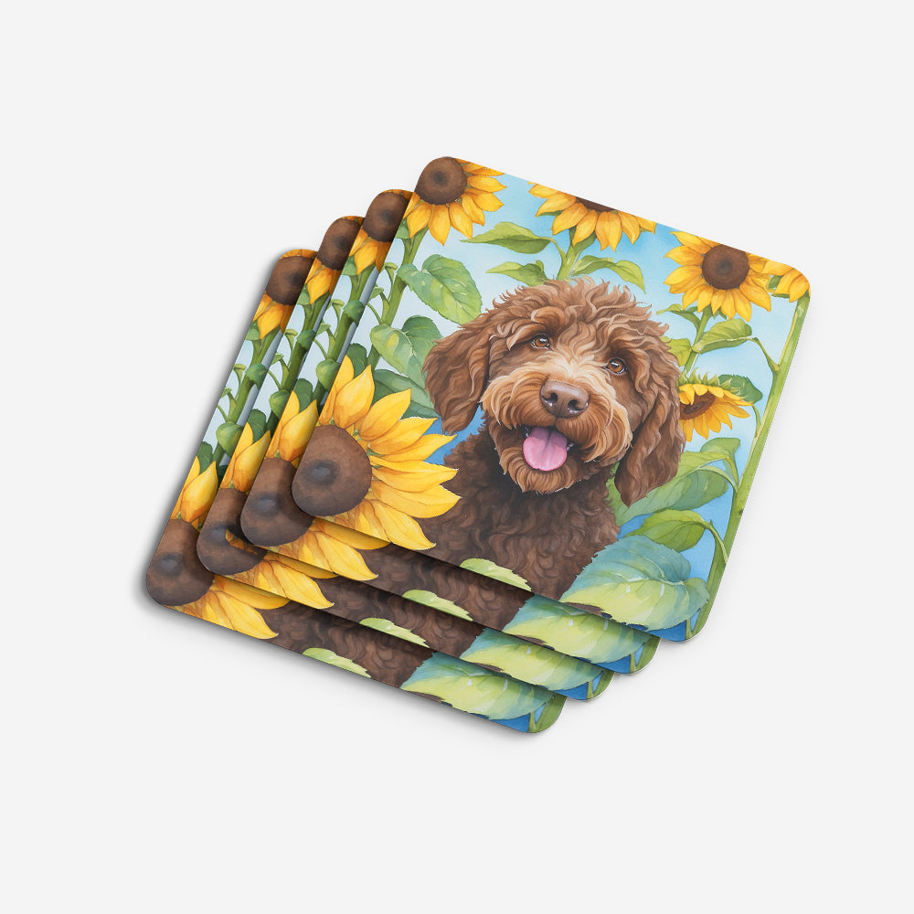 Labradoodle in Sunflowers Foam Coasters