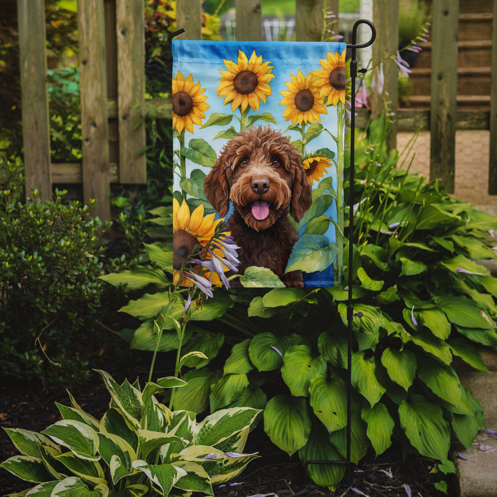 Labradoodle in Sunflowers Garden Flag