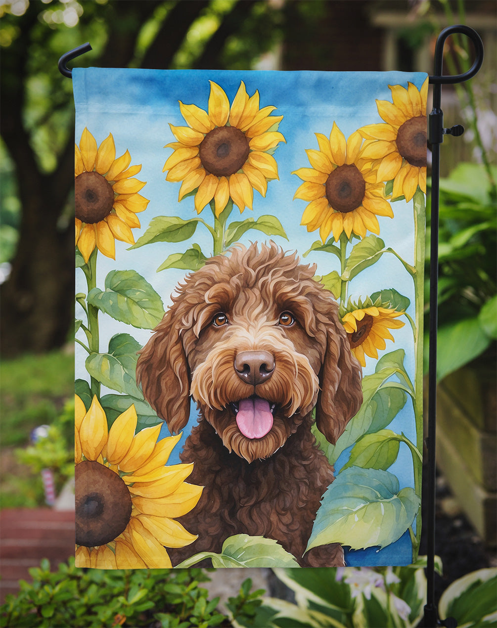 Labradoodle in Sunflowers Garden Flag