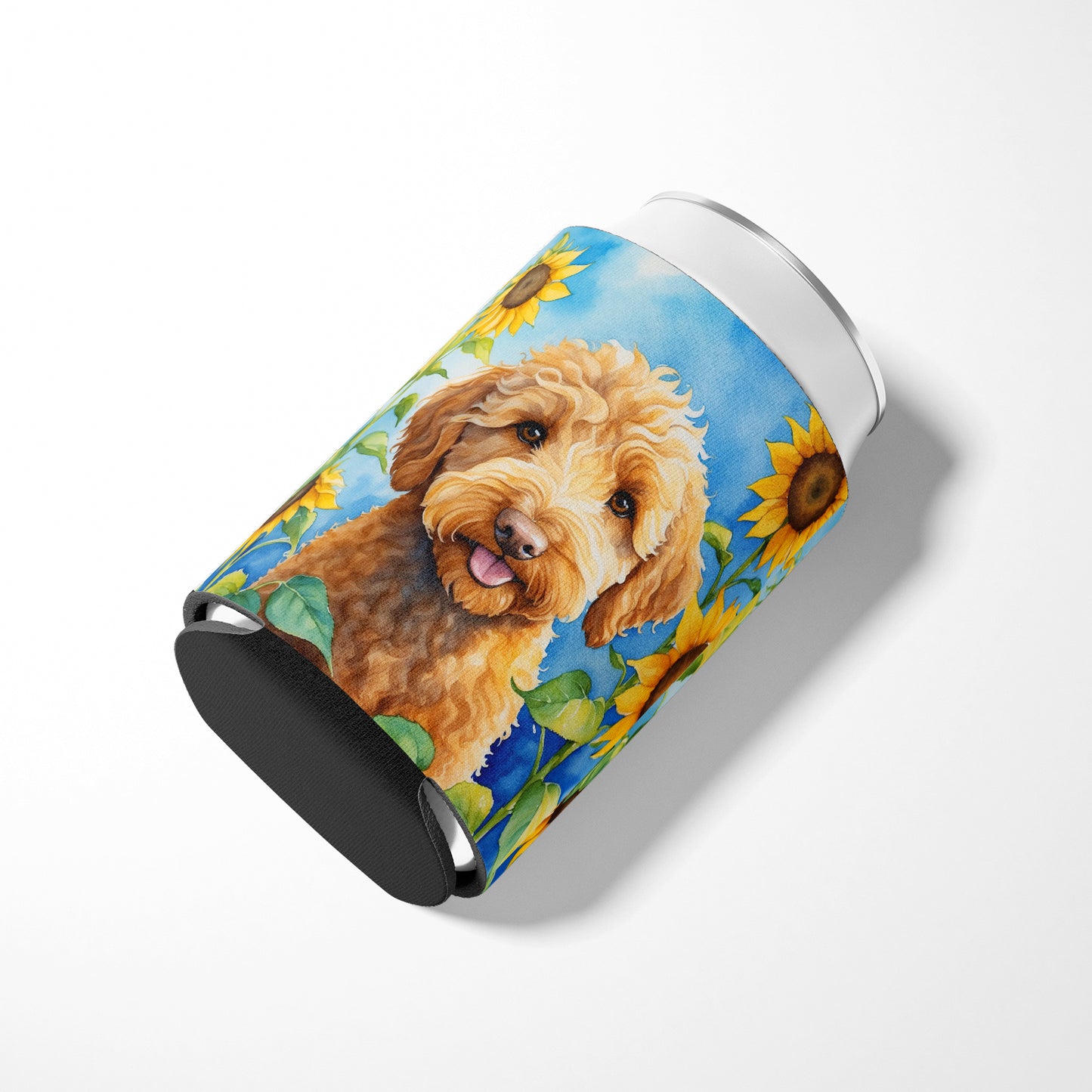 Labradoodle in Sunflowers Can or Bottle Hugger