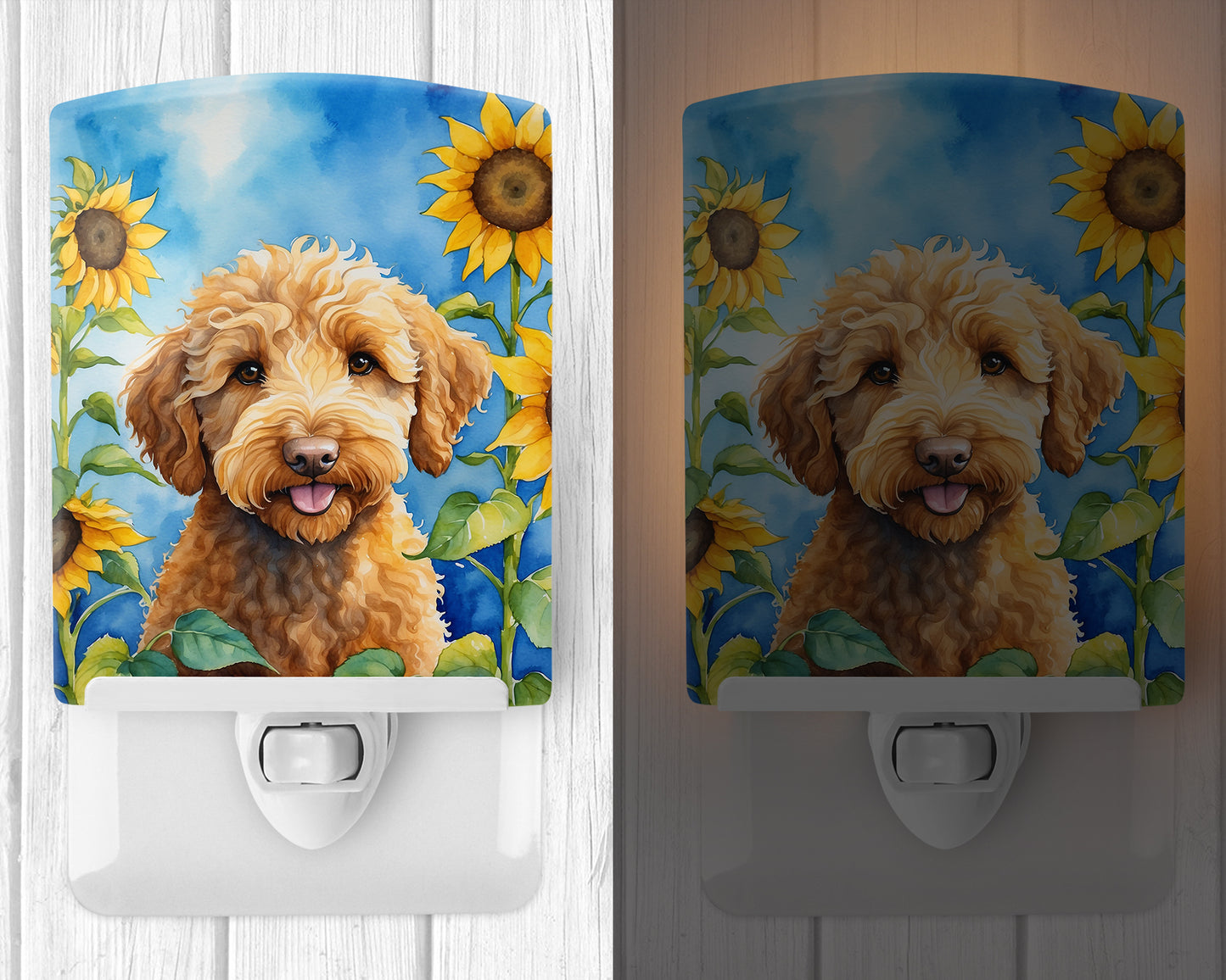 Labradoodle in Sunflowers Ceramic Night Light