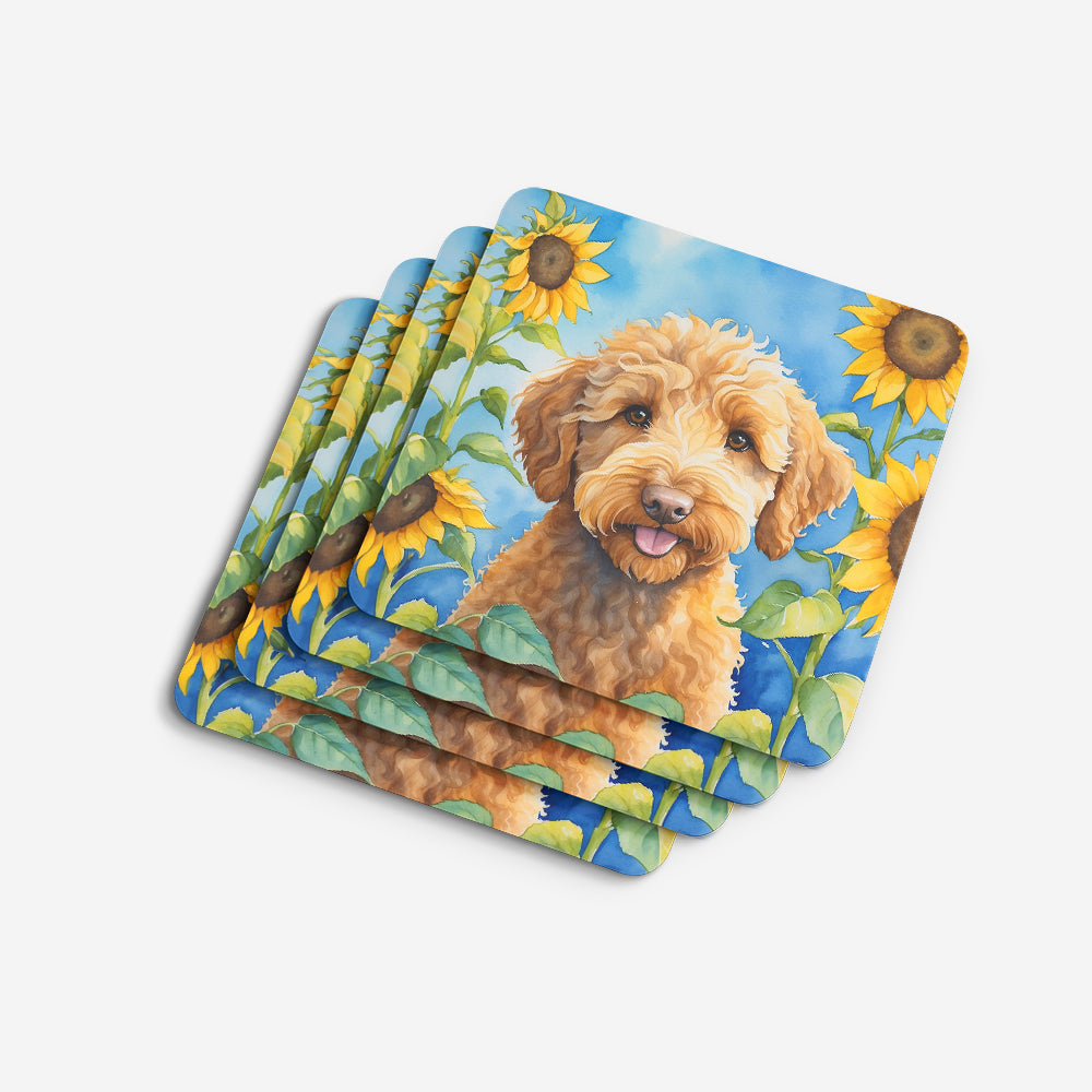 Labradoodle in Sunflowers Foam Coasters