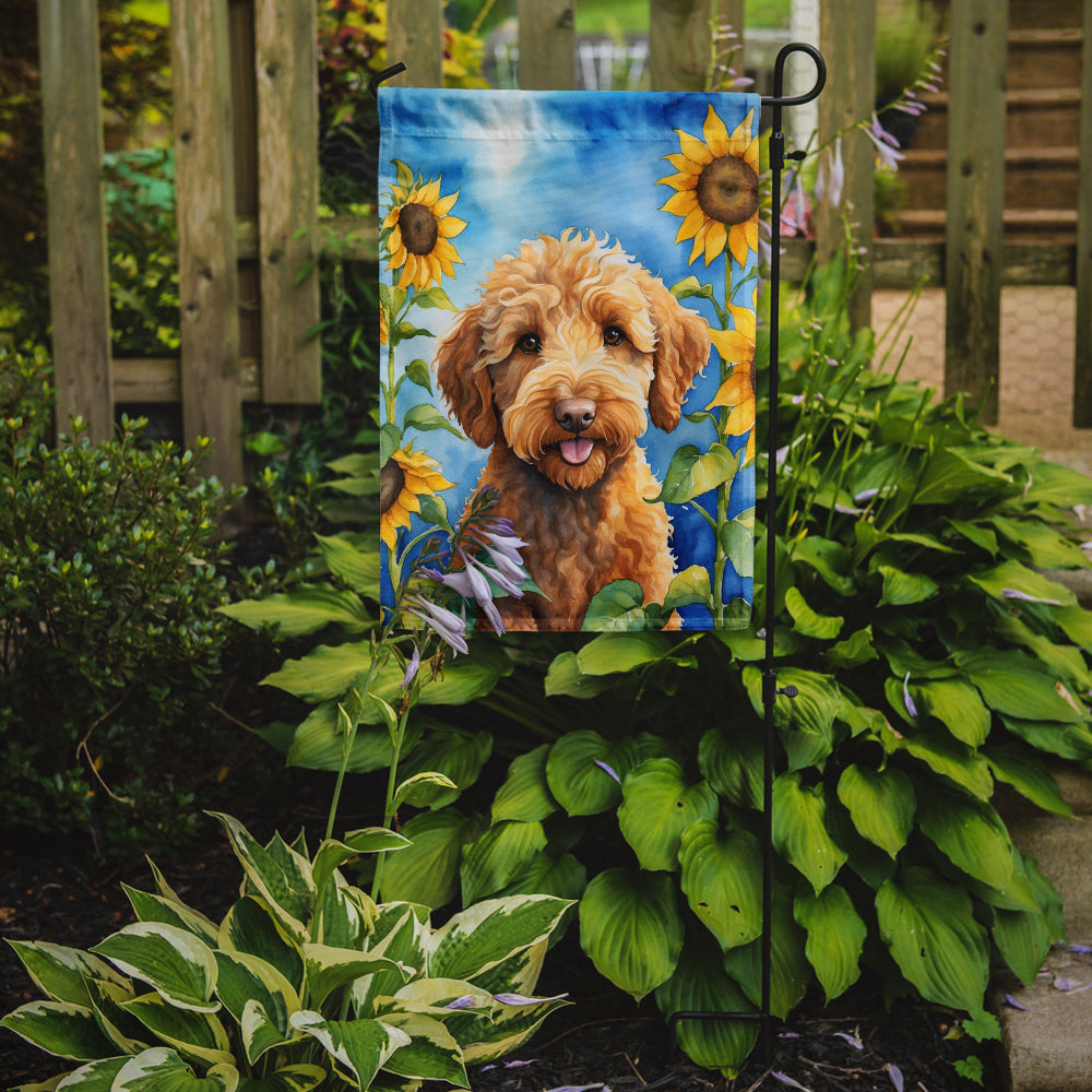 Labradoodle in Sunflowers Garden Flag