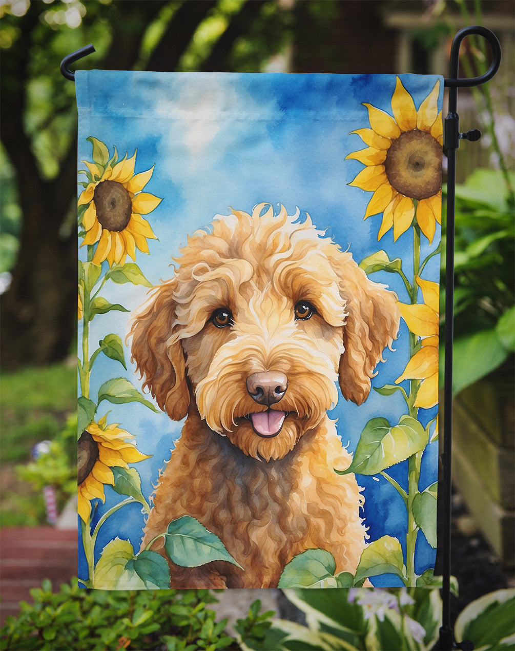 Labradoodle in Sunflowers Garden Flag