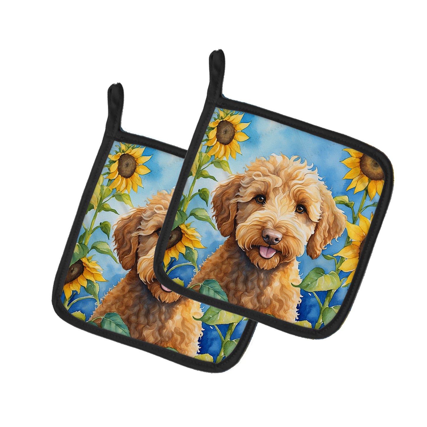 Buy this Labradoodle in Sunflowers Pair of Pot Holders