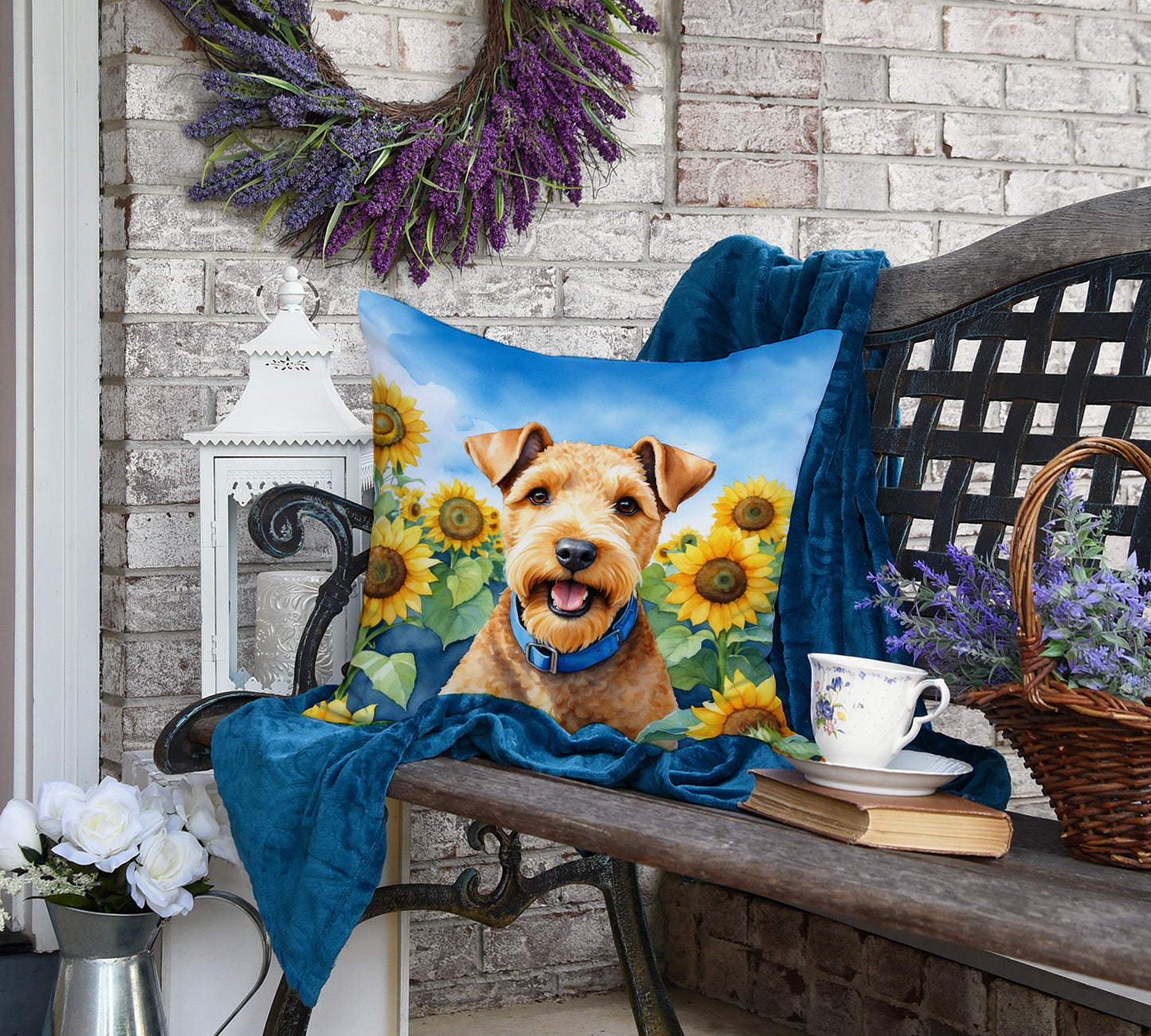 Lakeland Terrier in Sunflowers Throw Pillow