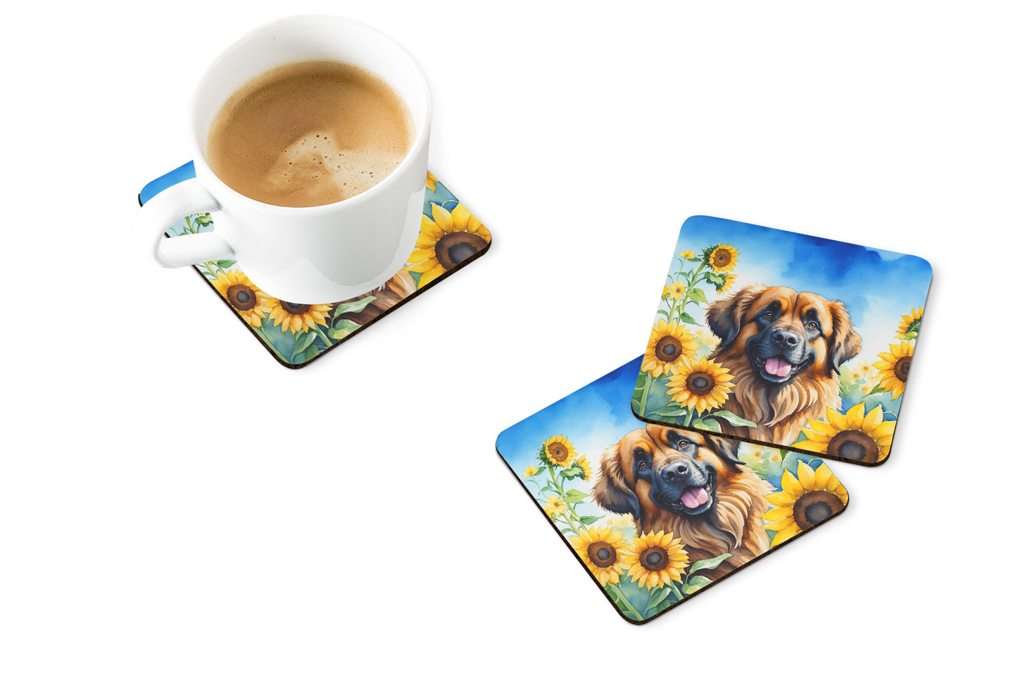 Leonberger in Sunflowers Foam Coasters