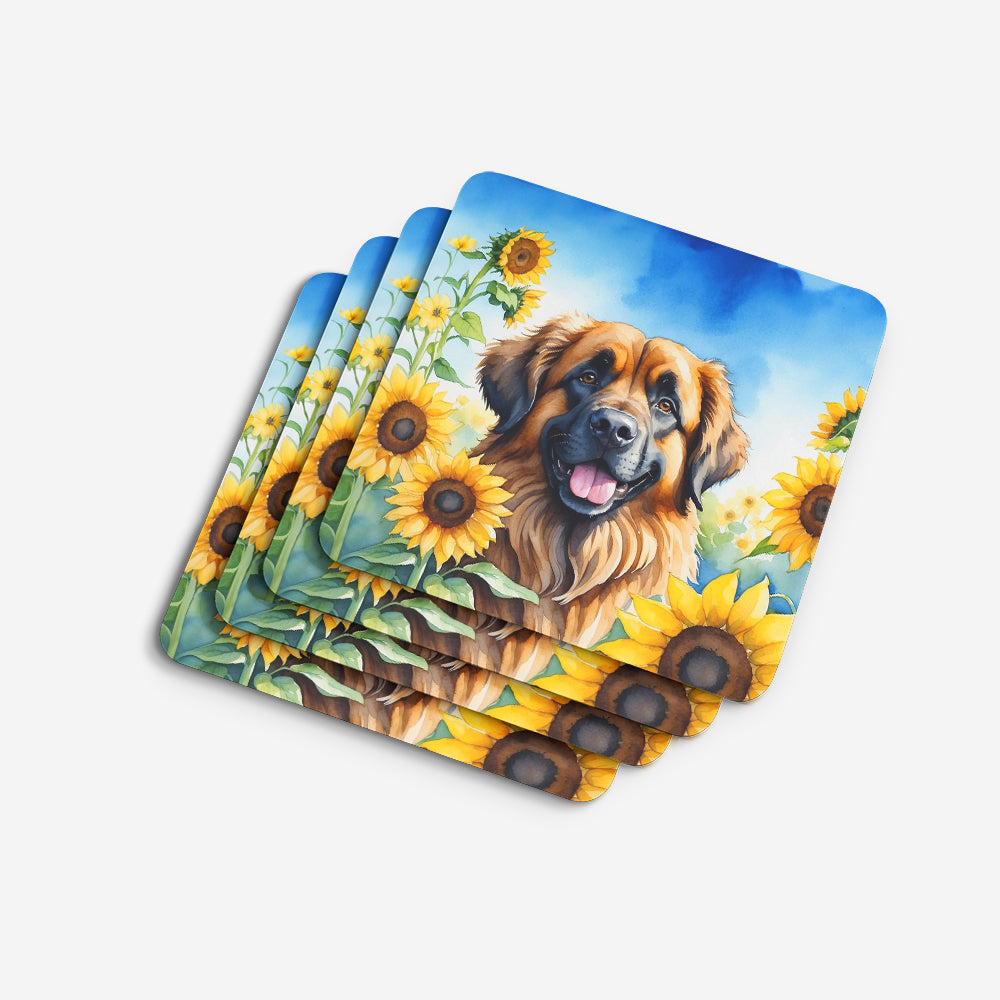 Leonberger in Sunflowers Foam Coasters