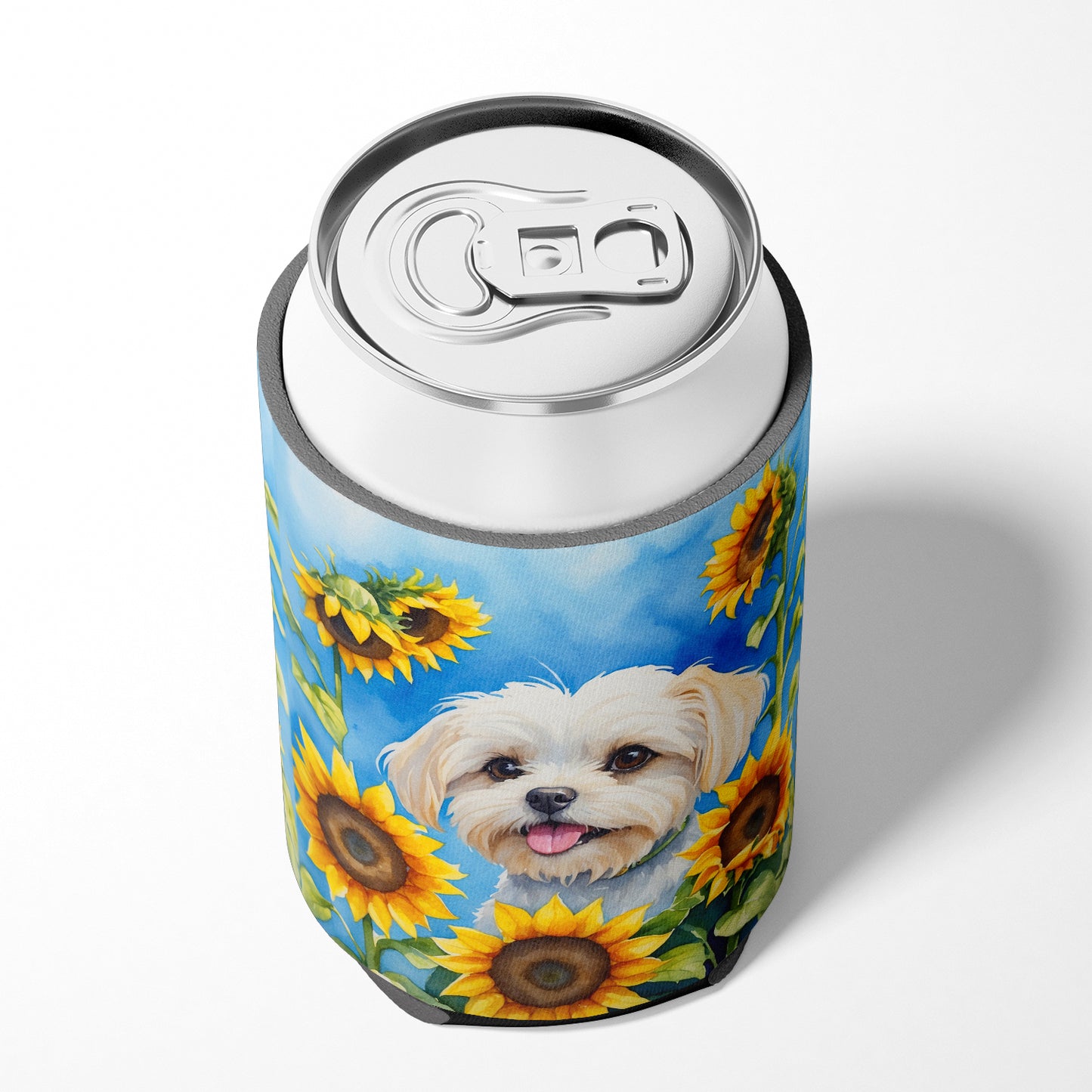 Maltese in Sunflowers Can or Bottle Hugger