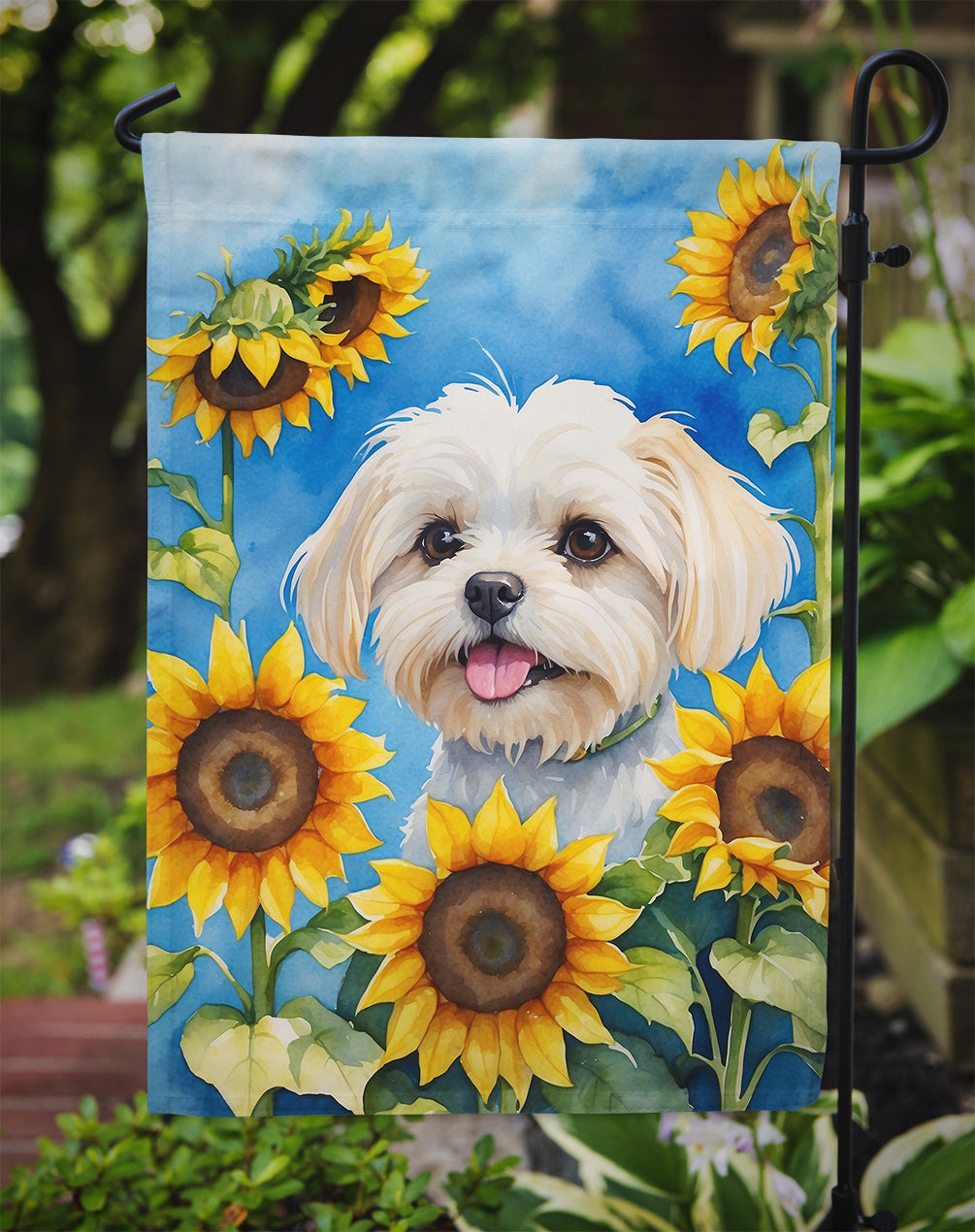 Maltese in Sunflowers Garden Flag