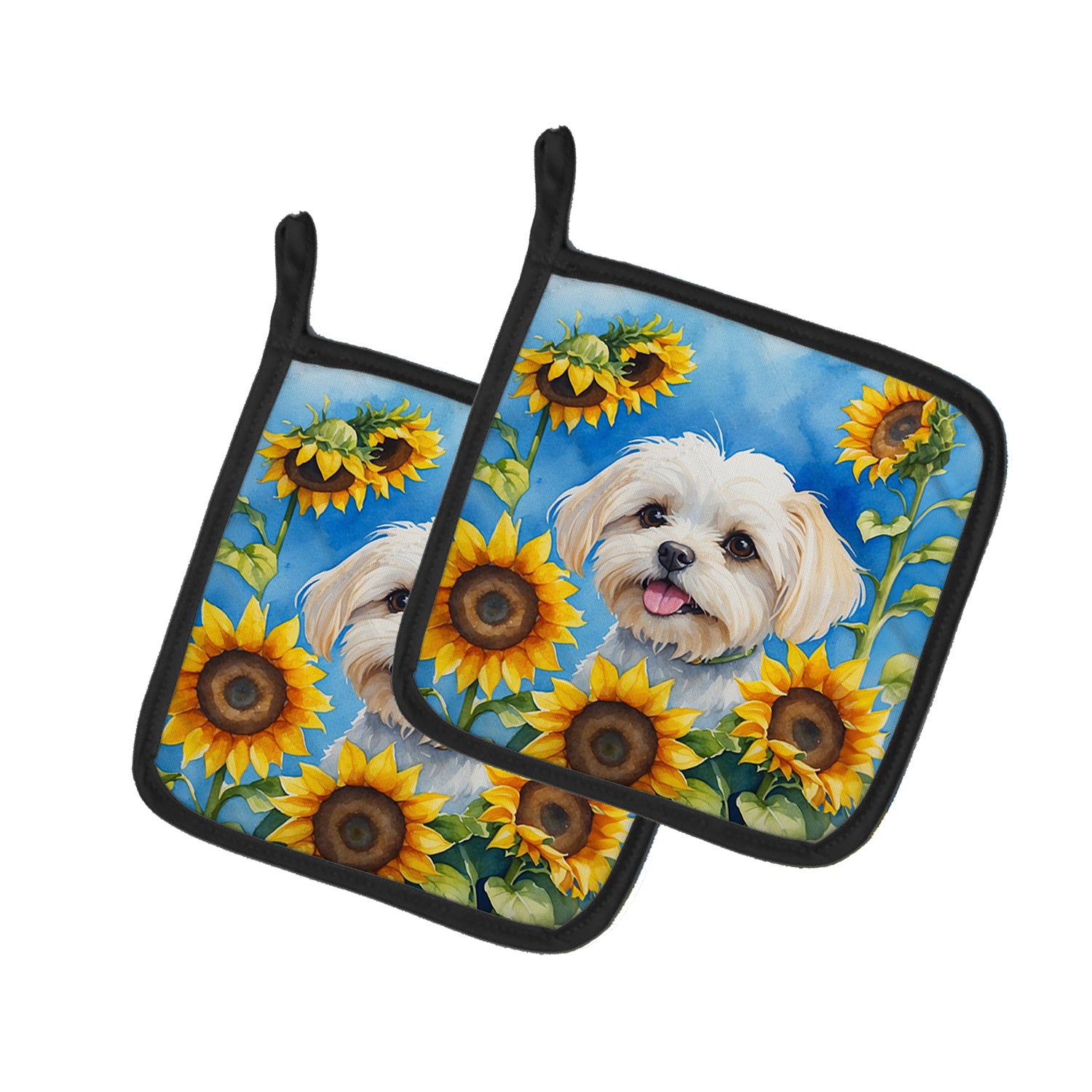 Buy this Maltese in Sunflowers Pair of Pot Holders