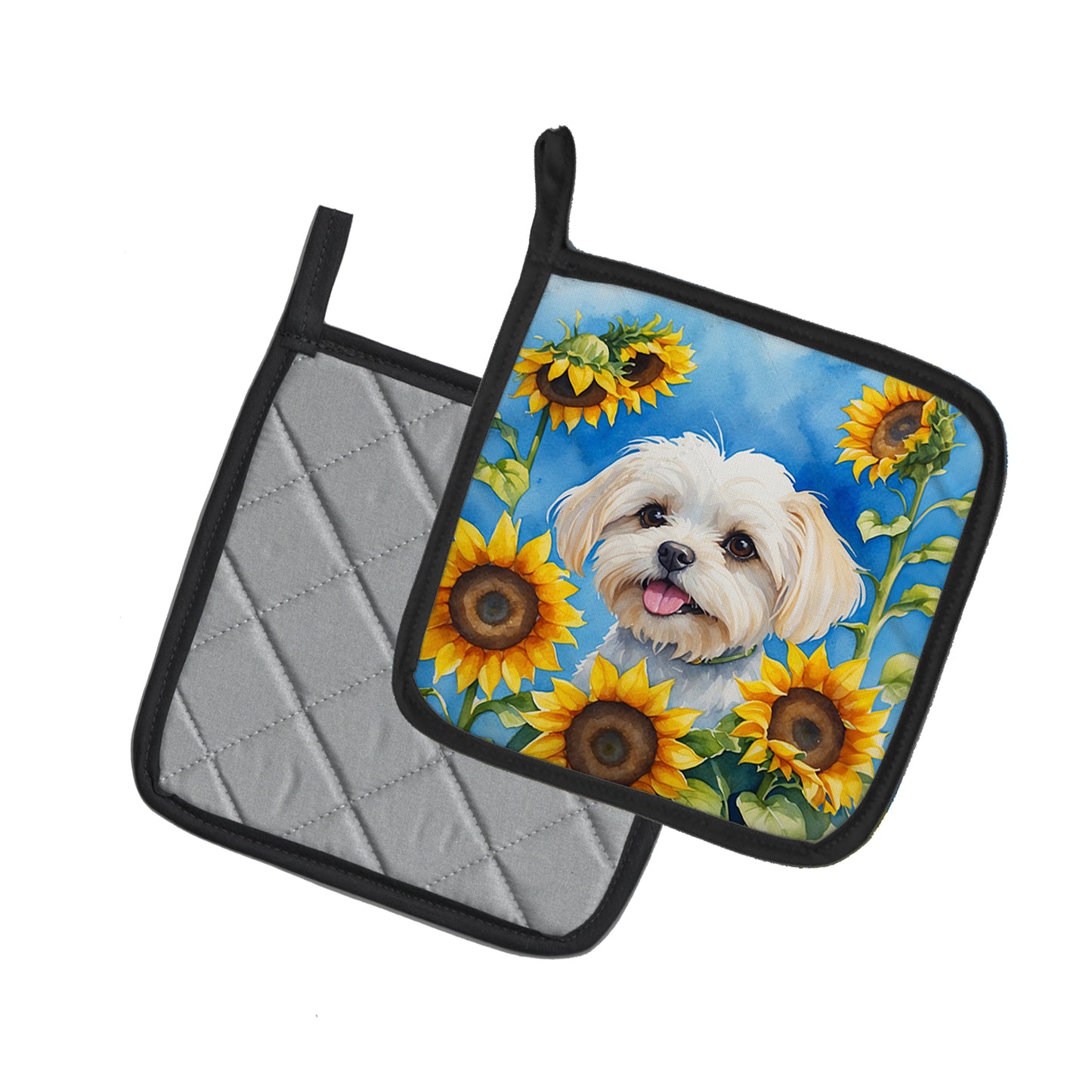 Maltese in Sunflowers Pair of Pot Holders