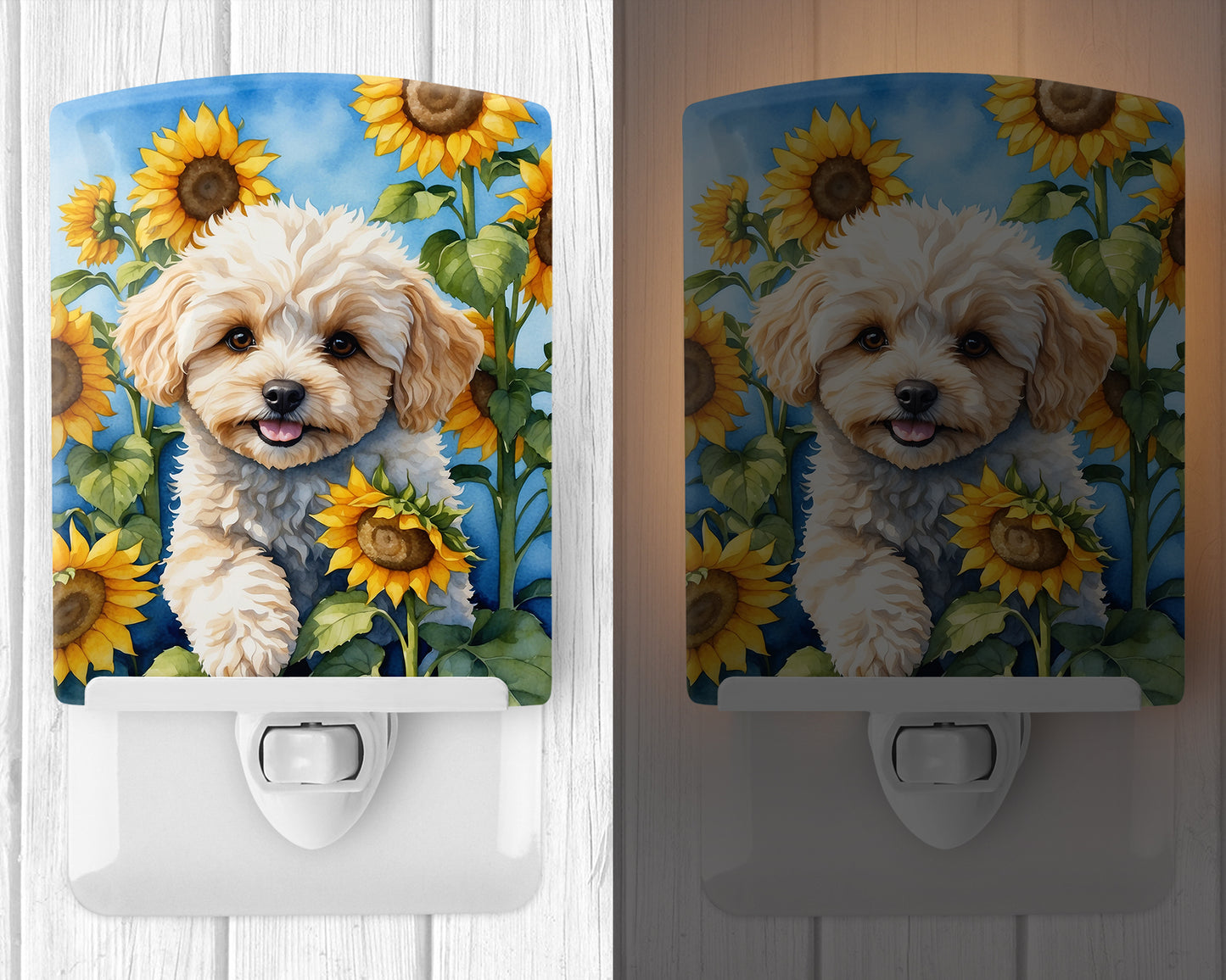 Maltipoo in Sunflowers Ceramic Night Light