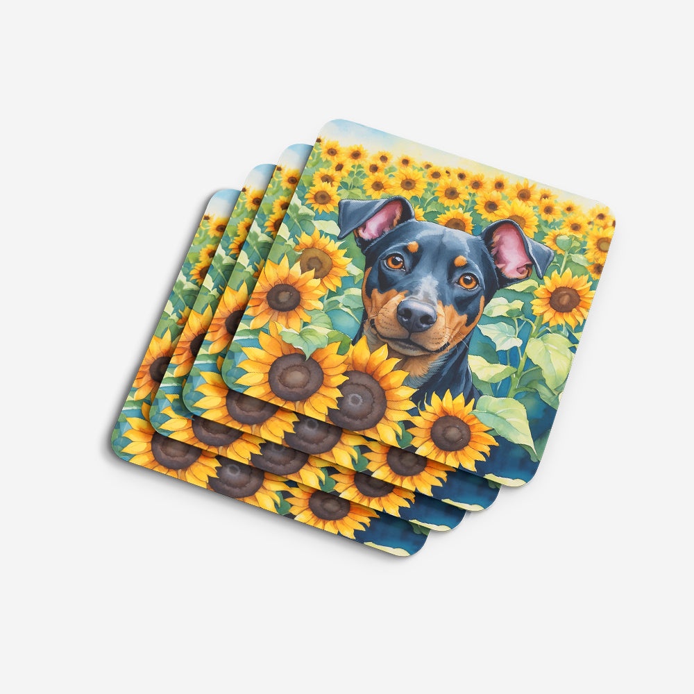 Manchester Terrier in Sunflowers Foam Coasters