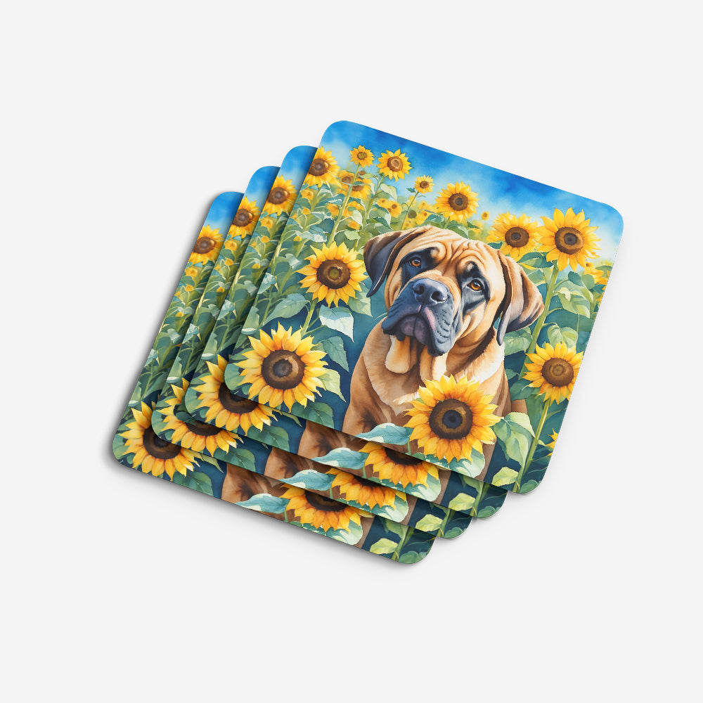 Mastiff in Sunflowers Foam Coasters