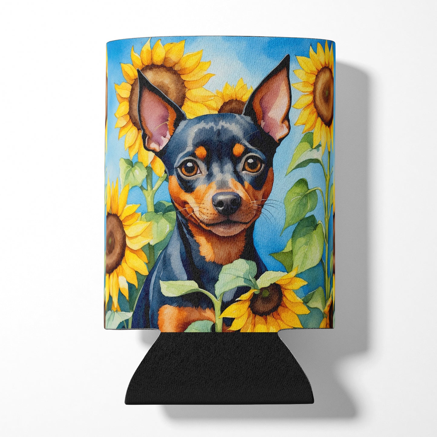 Buy this Miniature Pinscher in Sunflowers Can or Bottle Hugger