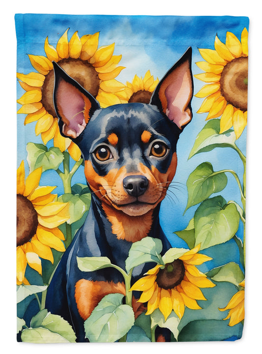 Buy this Miniature Pinscher in Sunflowers Garden Flag