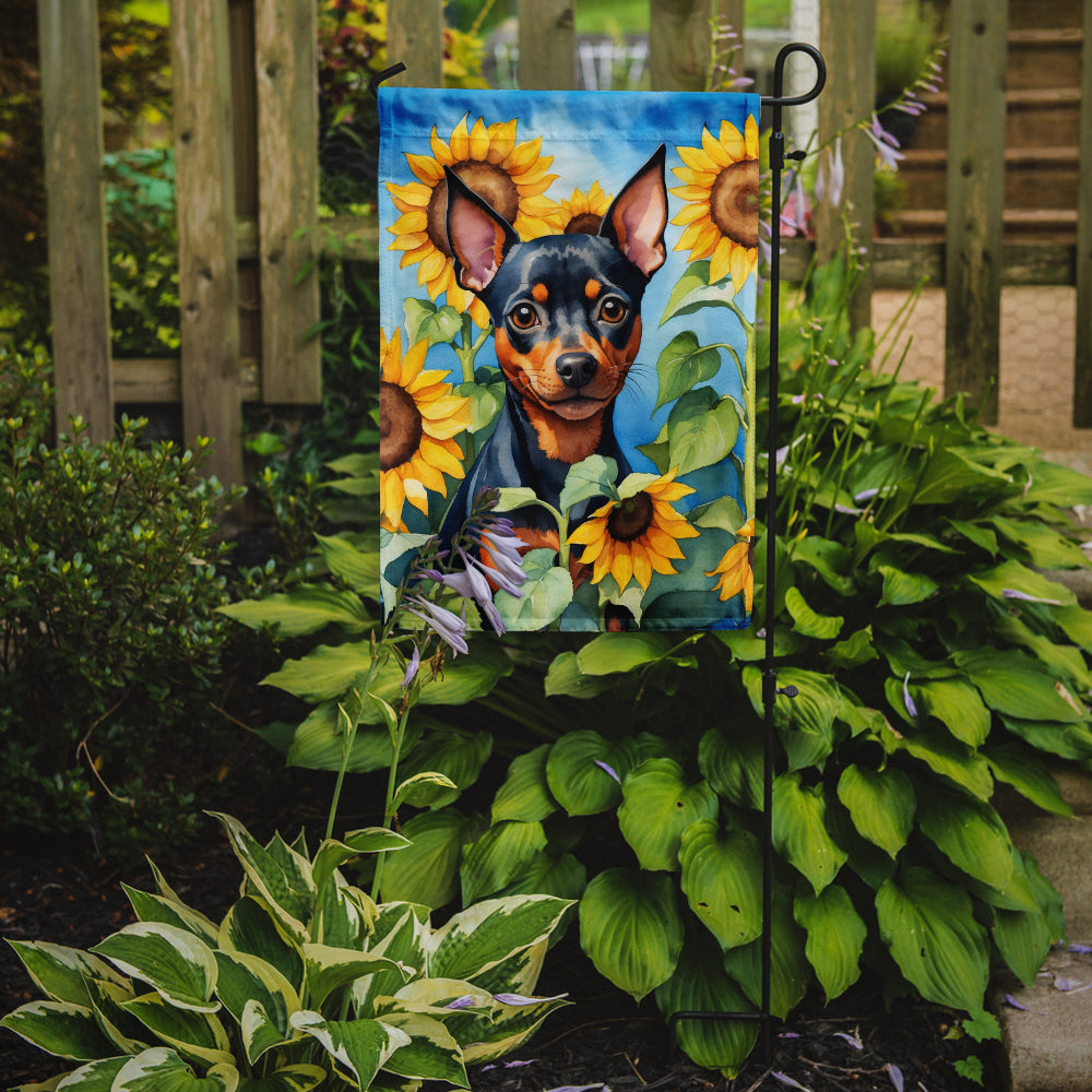 Miniature Pinscher in Sunflowers Garden Flag