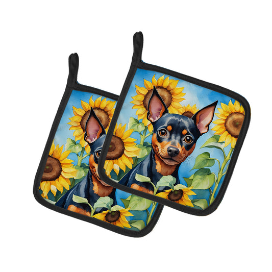 Buy this Miniature Pinscher in Sunflowers Pair of Pot Holders