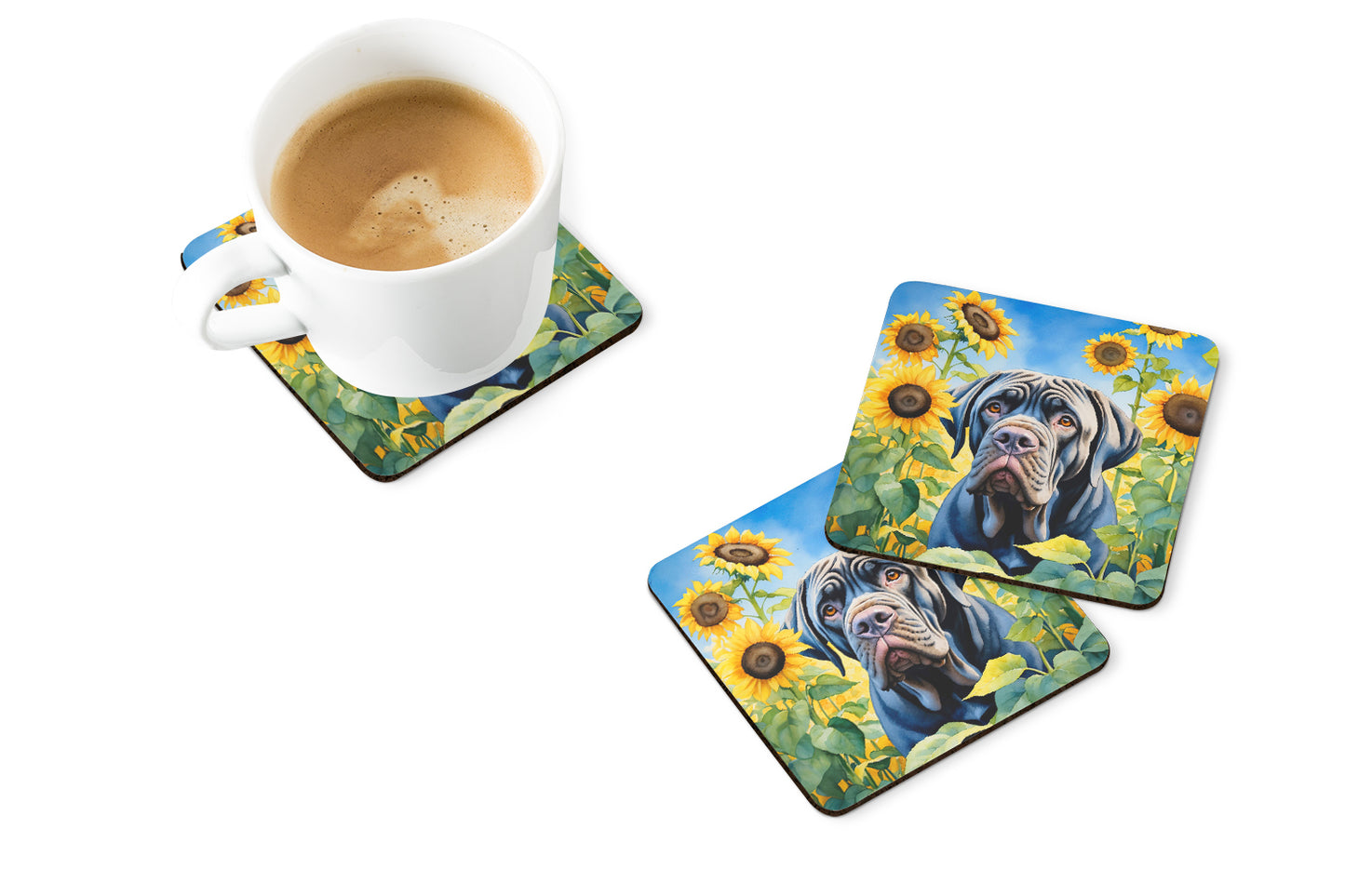 Neapolitan Mastiff in Sunflowers Foam Coasters