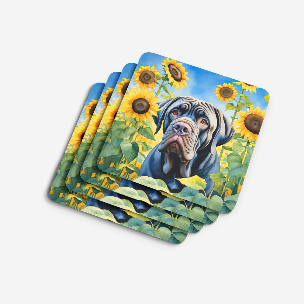 Neapolitan Mastiff in Sunflowers Foam Coasters