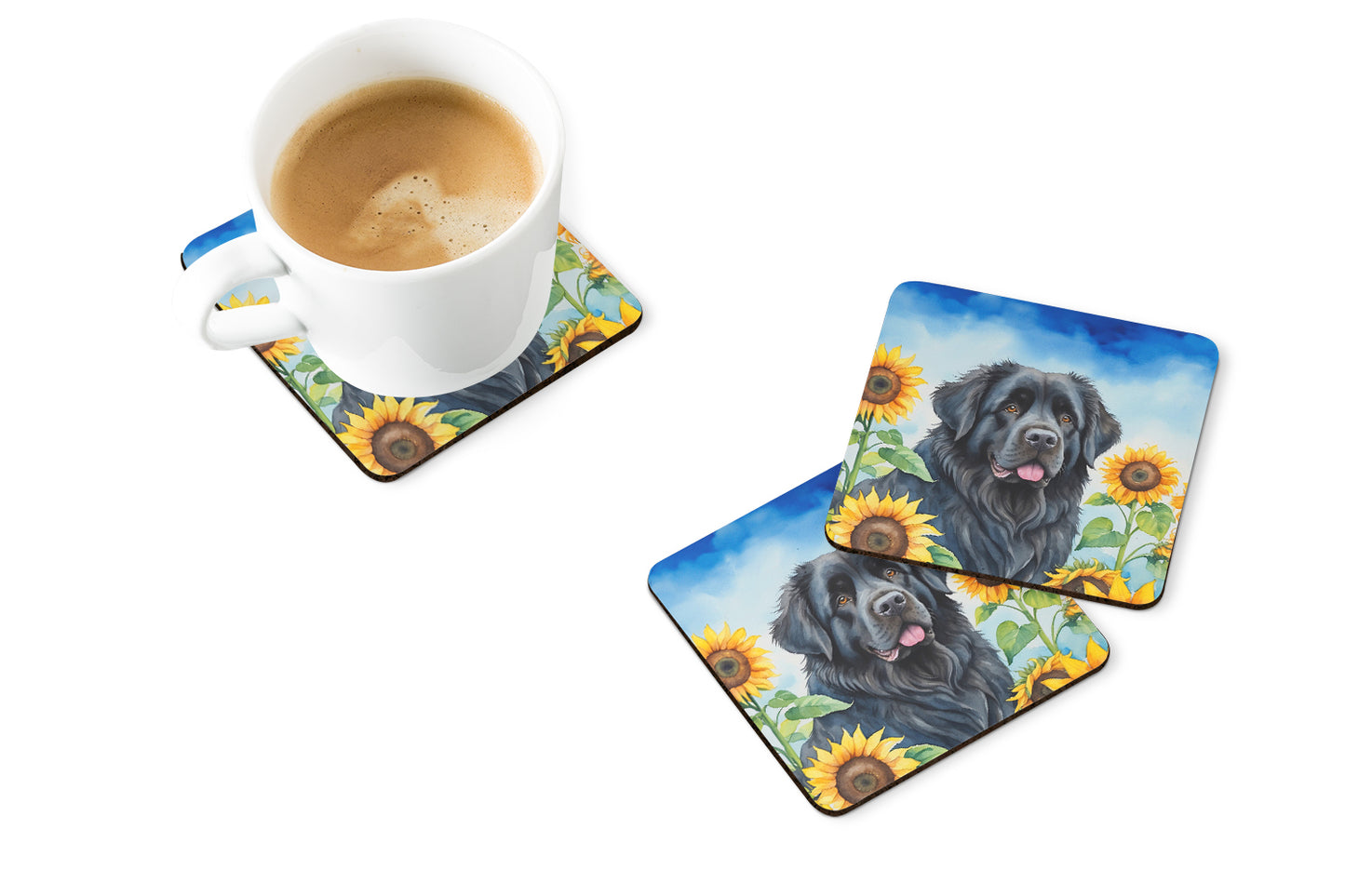 Newfoundland in Sunflowers Foam Coasters