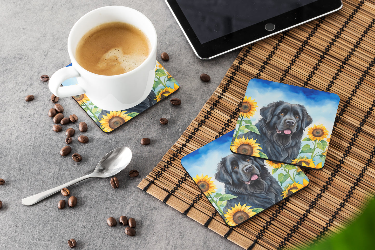 Newfoundland in Sunflowers Foam Coasters