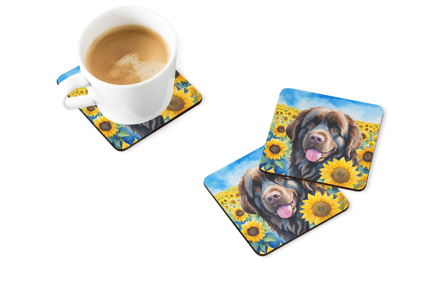 Newfoundland in Sunflowers Foam Coasters